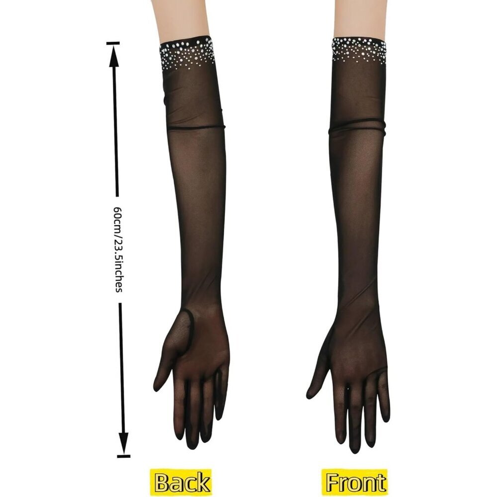 Women's Sexy Pearl White Beaded Long Gloves Tulle Mesh Wedding Party Prom - Picture 3 of 7